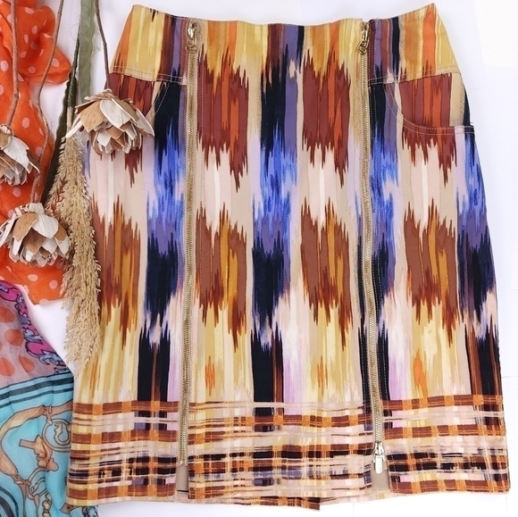 ETCETERA Multicolored Double Gold Front Zipper Skirt Absolutely Gorgeous Sz 4 - Picture 14 of 14
